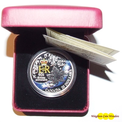2016 $20 Silver Proof Coin - Her Majesty's 90th Birthday - Click Image to Close